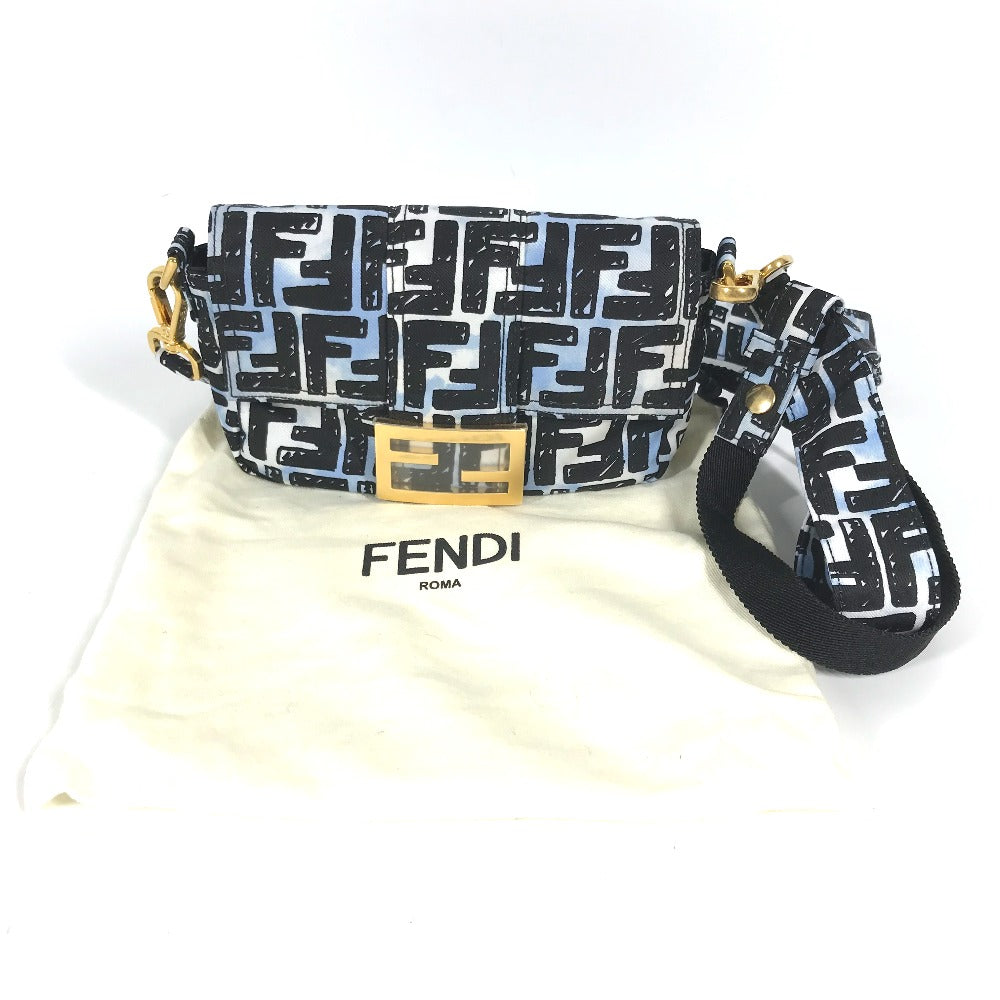 FENDI Shoulder Bag 8BR784 Nylon blue Joshua Vides Collaboration Zucca Baguette Mini mens Used Authentic