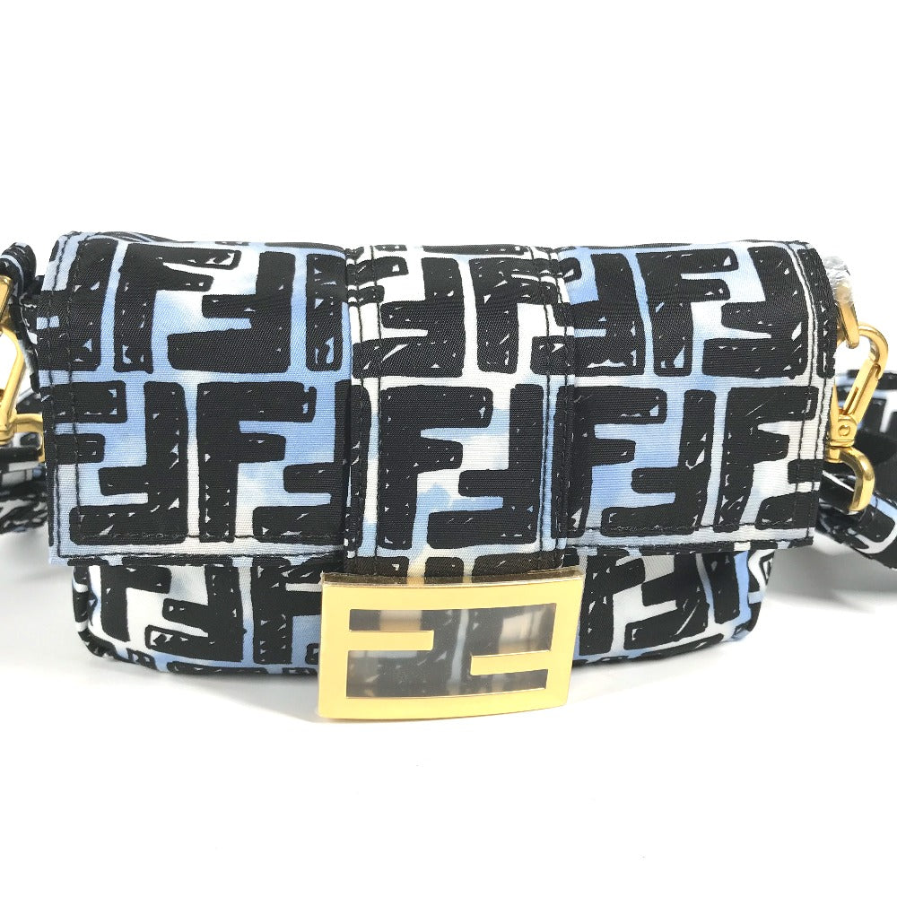 FENDI Shoulder Bag 8BR784 Nylon blue Joshua Vides Collaboration Zucca Baguette Mini mens Used Authentic