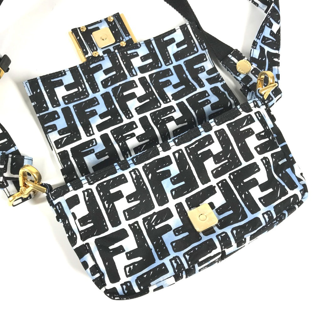 FENDI Shoulder Bag 8BR784 Nylon blue Joshua Vides Collaboration Zucca Baguette Mini mens Used Authentic