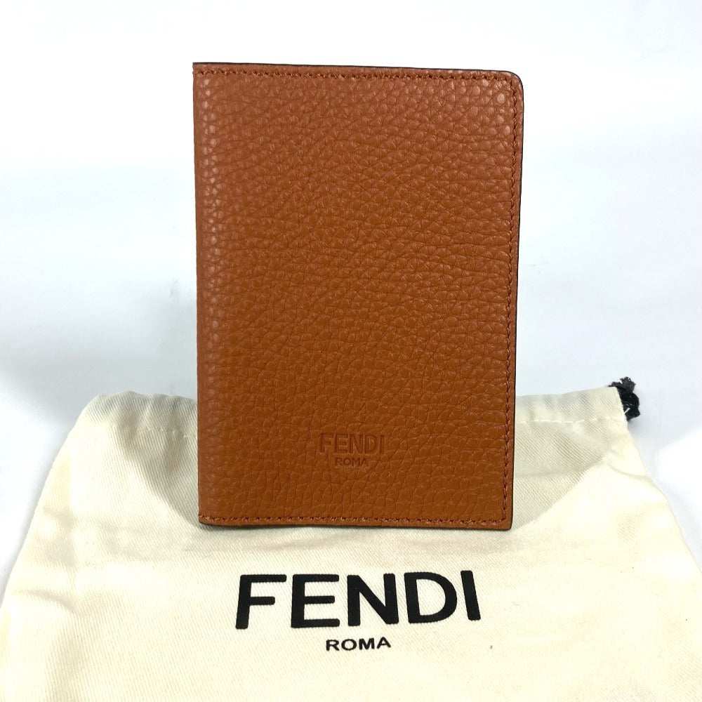 FENDI passport case leather Brown logo