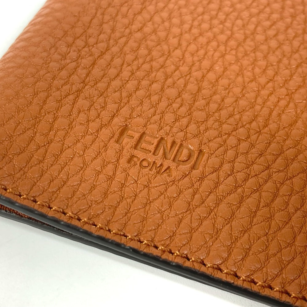 FENDI passport case leather Brown logo