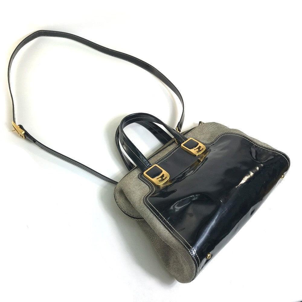 FENDI Handbag Canvas / patent leather Black type Enamel Crossbody Shoulder chameleon