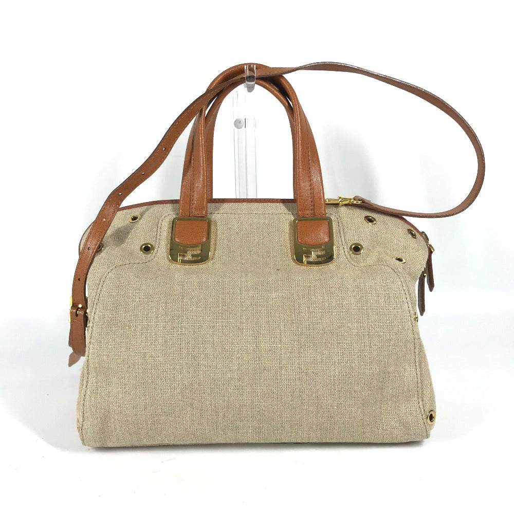 FENDI Handbag 8BL114 Leather / canvas beige Bag chameleon