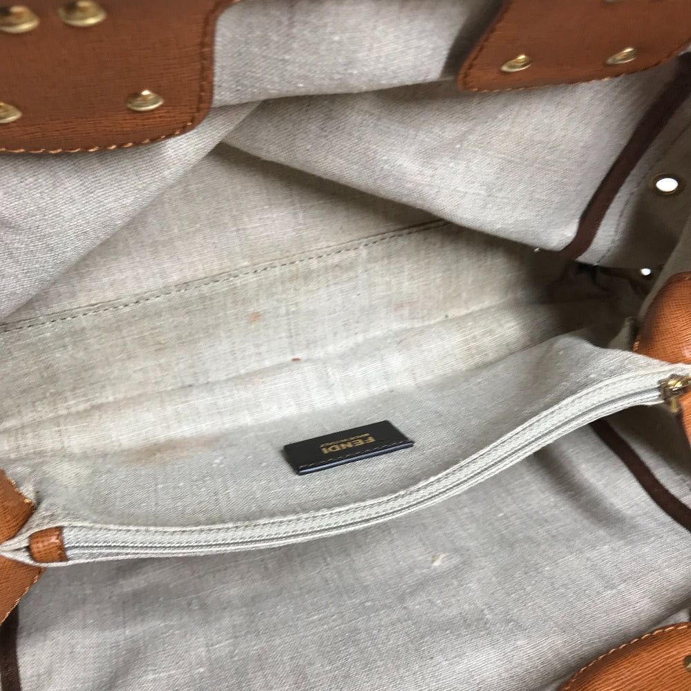 FENDI Handbag 8BL114 Leather / canvas beige Bag chameleon