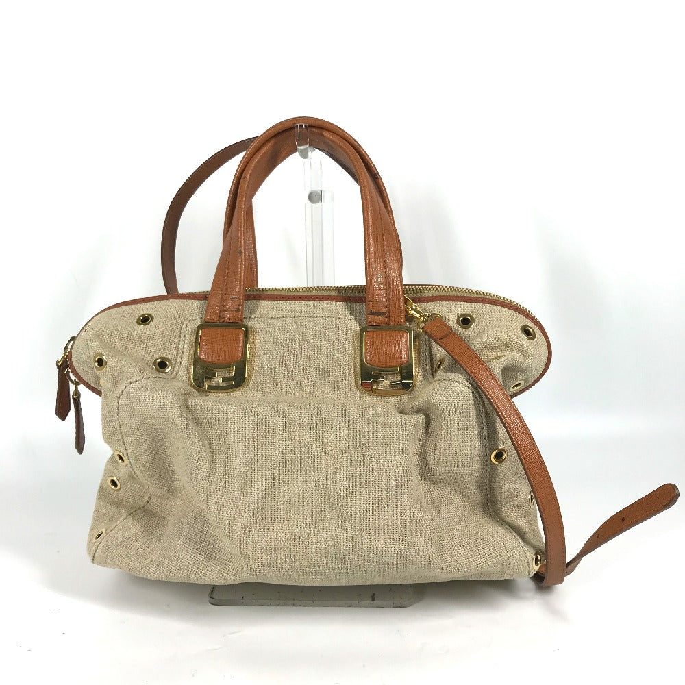 FENDI Handbag 8BL114 Leather / canvas beige Bag chameleon
