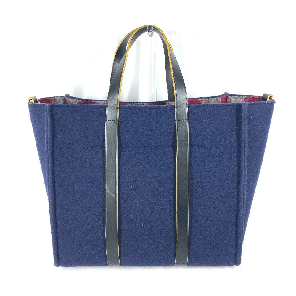 FENDI Tote Bag 7VA390 wool Navy Shoulder Tote mens Used Authentic