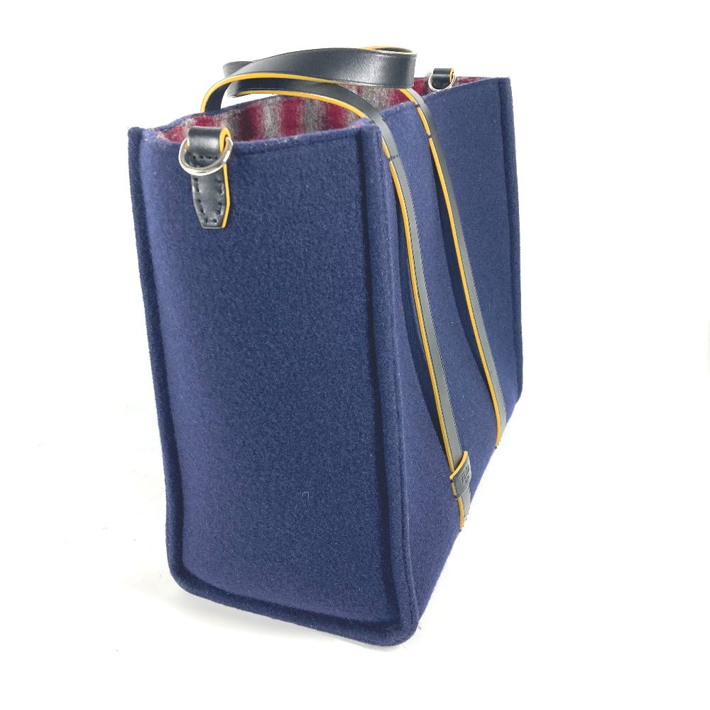 FENDI Tote Bag 7VA390 wool Navy Shoulder Tote mens Used Authentic