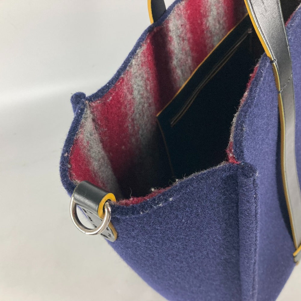 FENDI Tote Bag 7VA390 wool Navy Shoulder Tote mens Used Authentic
