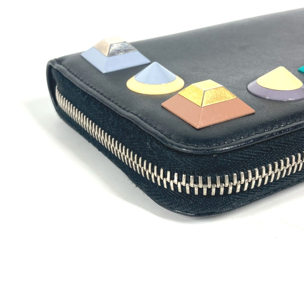FENDI Long Wallet Purse 8M0299 leather black Long wallet Studs
