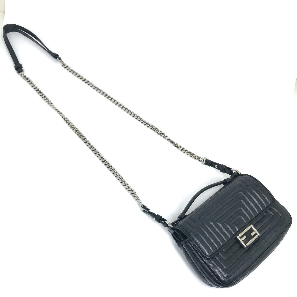 FENDI Shoulder Bag 8M0371 leather black Pochette Crossbody Double micro baguette Women Used Authentic