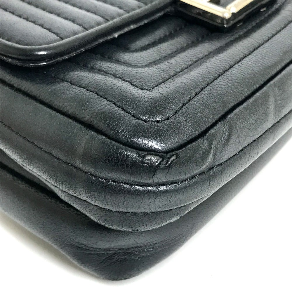 FENDI Shoulder Bag 8M0371 leather black Pochette Crossbody Double micro baguette Women Used Authentic