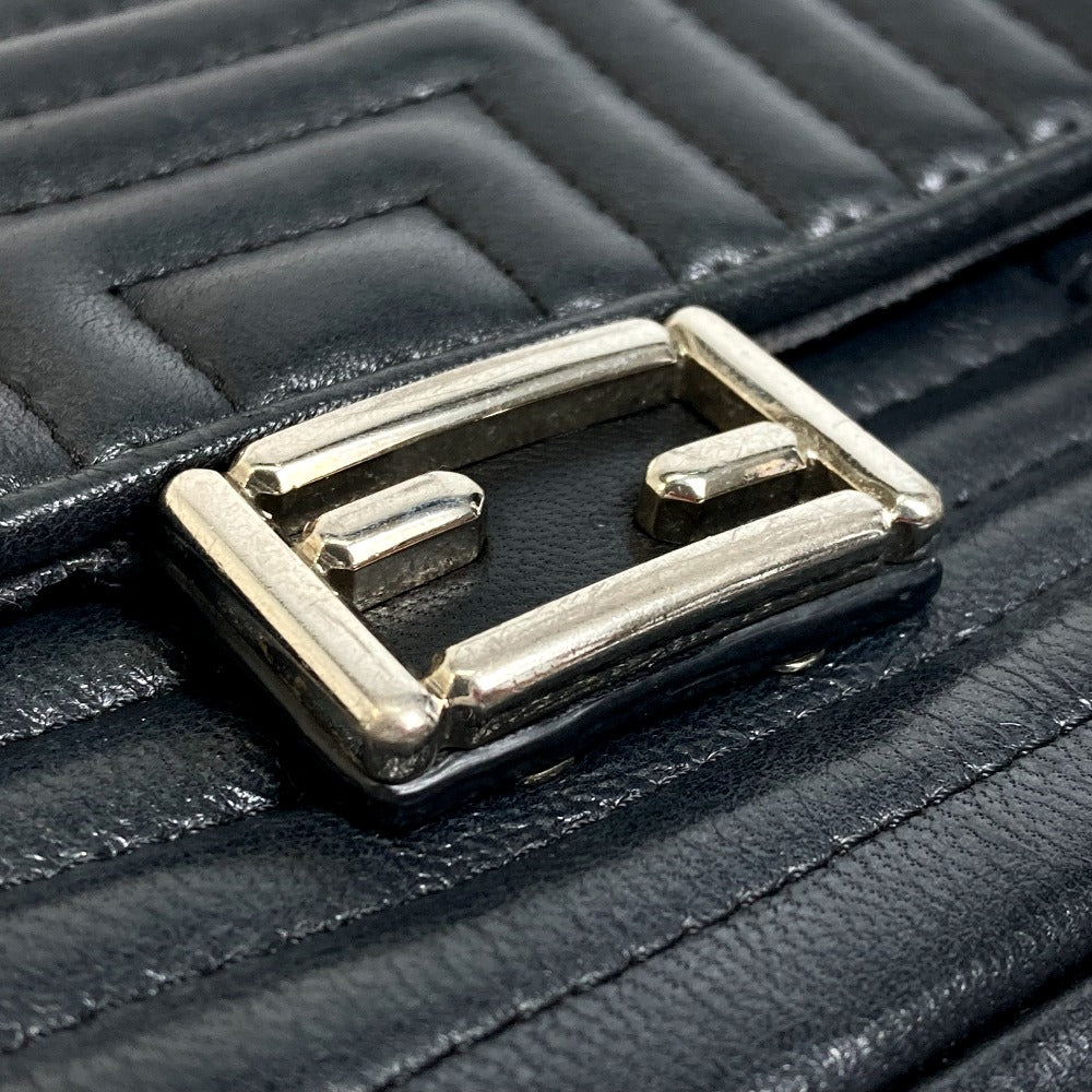 FENDI Shoulder Bag 8M0371 leather black Pochette Crossbody Double micro baguette Women Used Authentic