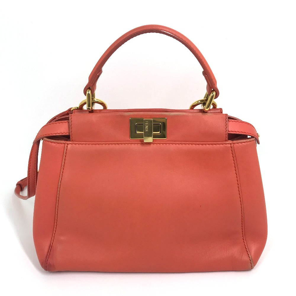 FENDI Handbag 8BN244 leather Salmon pink type Shoulder Crossbody Mini Pea Kaboo Women Used Authentic