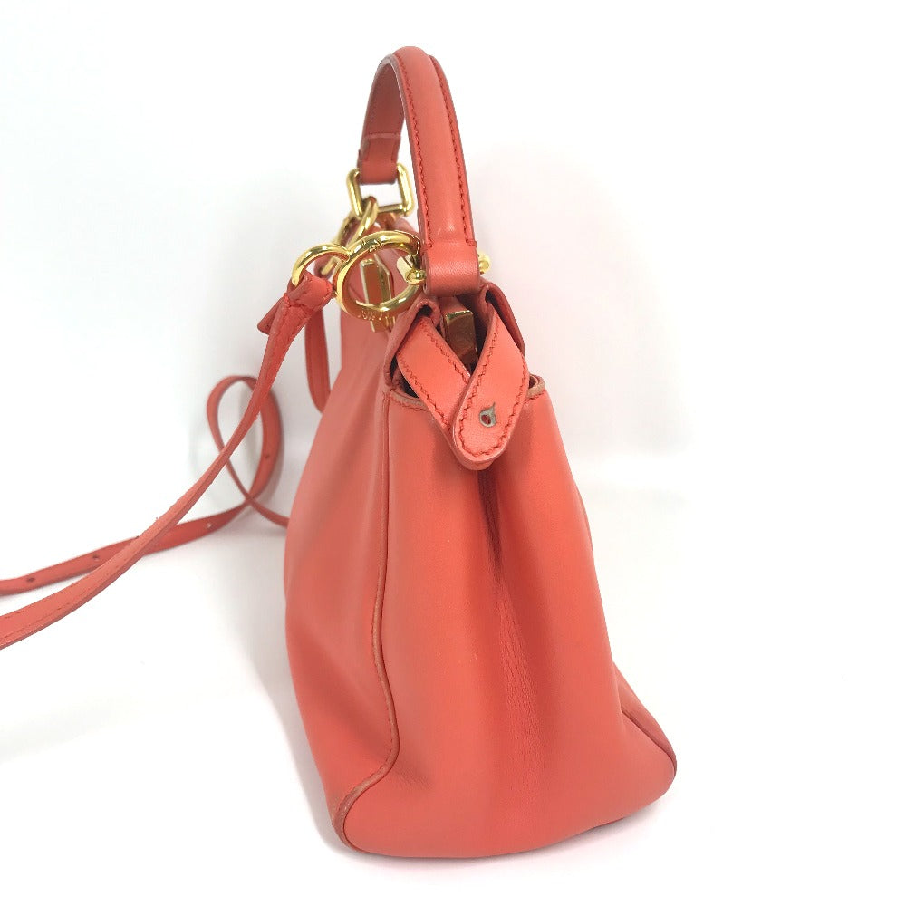 FENDI Handbag 8BN244 leather Salmon pink type Shoulder Crossbody Mini Pea Kaboo Women Used Authentic