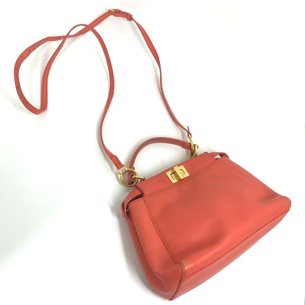 FENDI Handbag 8BN244 leather Salmon pink type Shoulder Crossbody Mini Pea Kaboo Women Used Authentic