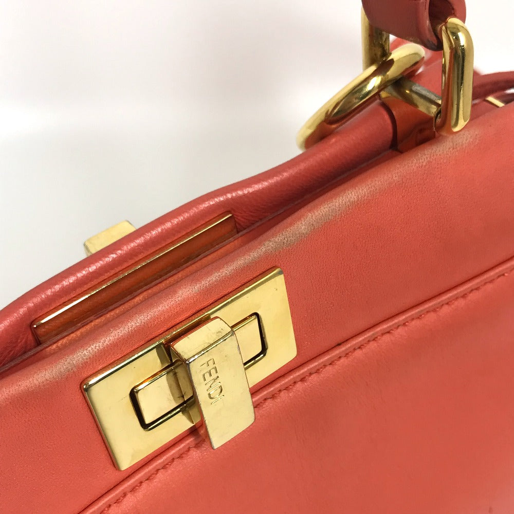 FENDI Handbag 8BN244 leather Salmon pink type Shoulder Crossbody Mini Pea Kaboo Women Used Authentic
