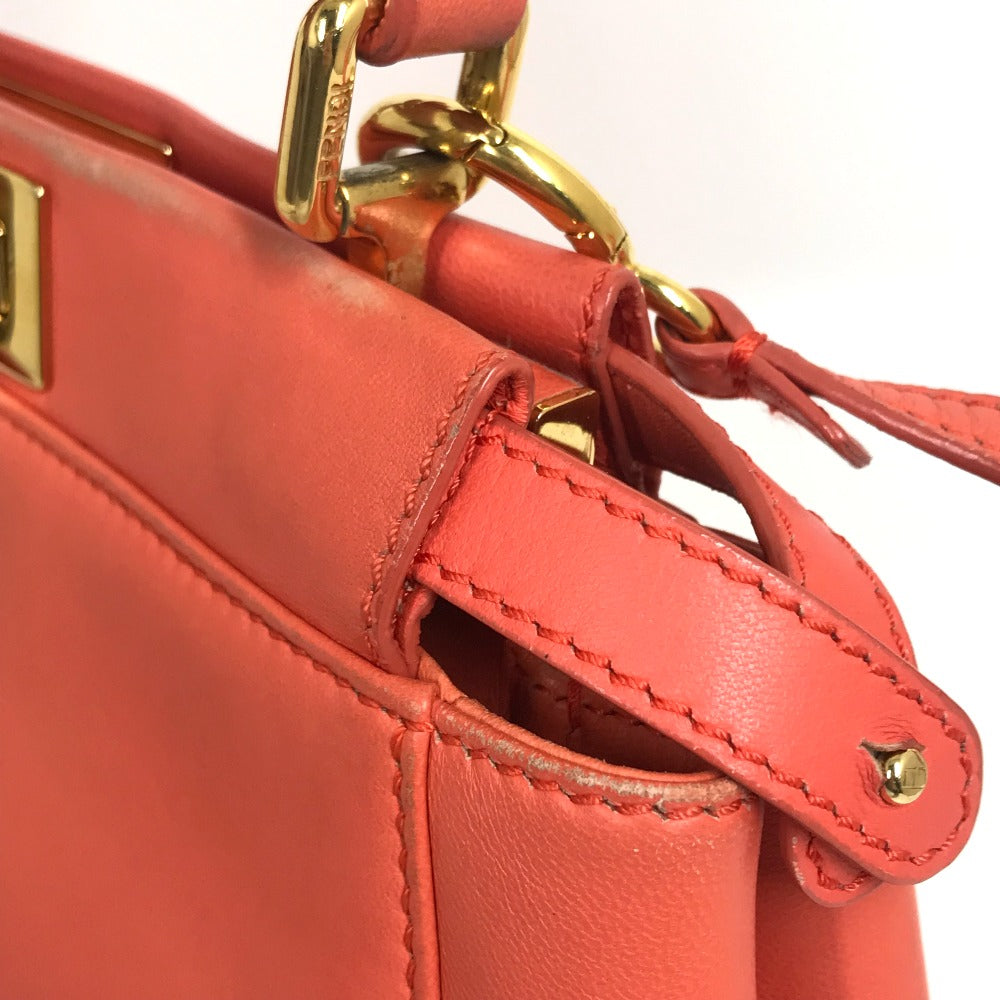 FENDI Handbag 8BN244 leather Salmon pink type Shoulder Crossbody Mini Pea Kaboo Women Used Authentic