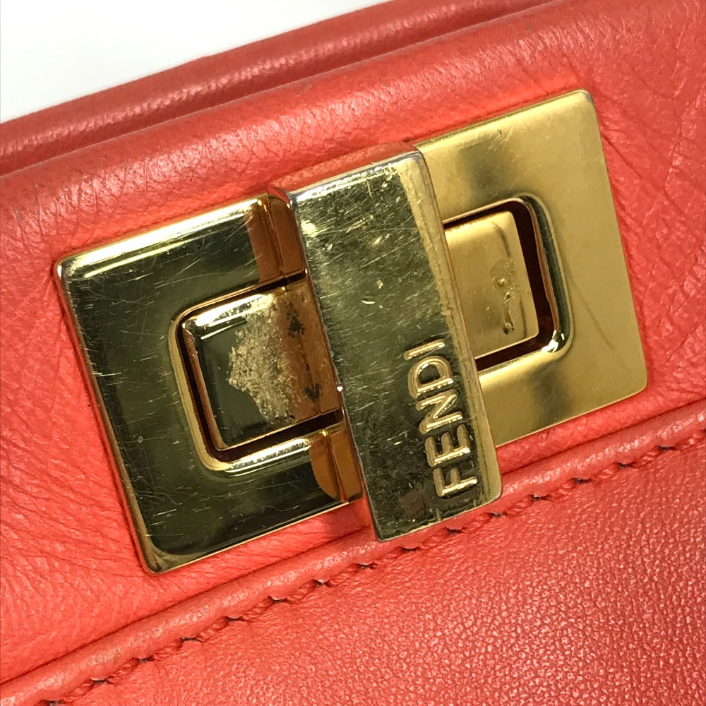 FENDI Handbag 8BN244 leather Salmon pink type Shoulder Crossbody Mini Pea Kaboo Women Used Authentic