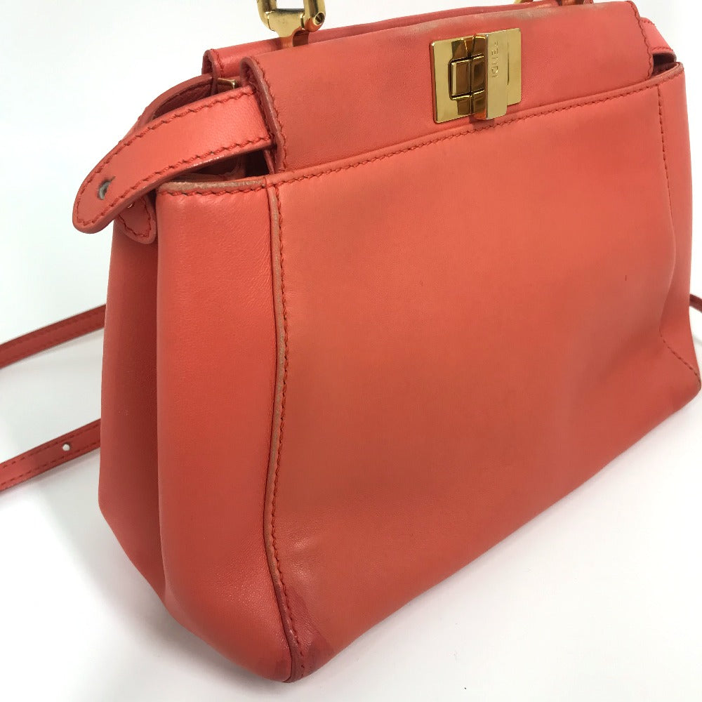FENDI Handbag 8BN244 leather Salmon pink type Shoulder Crossbody Mini Pea Kaboo Women Used Authentic