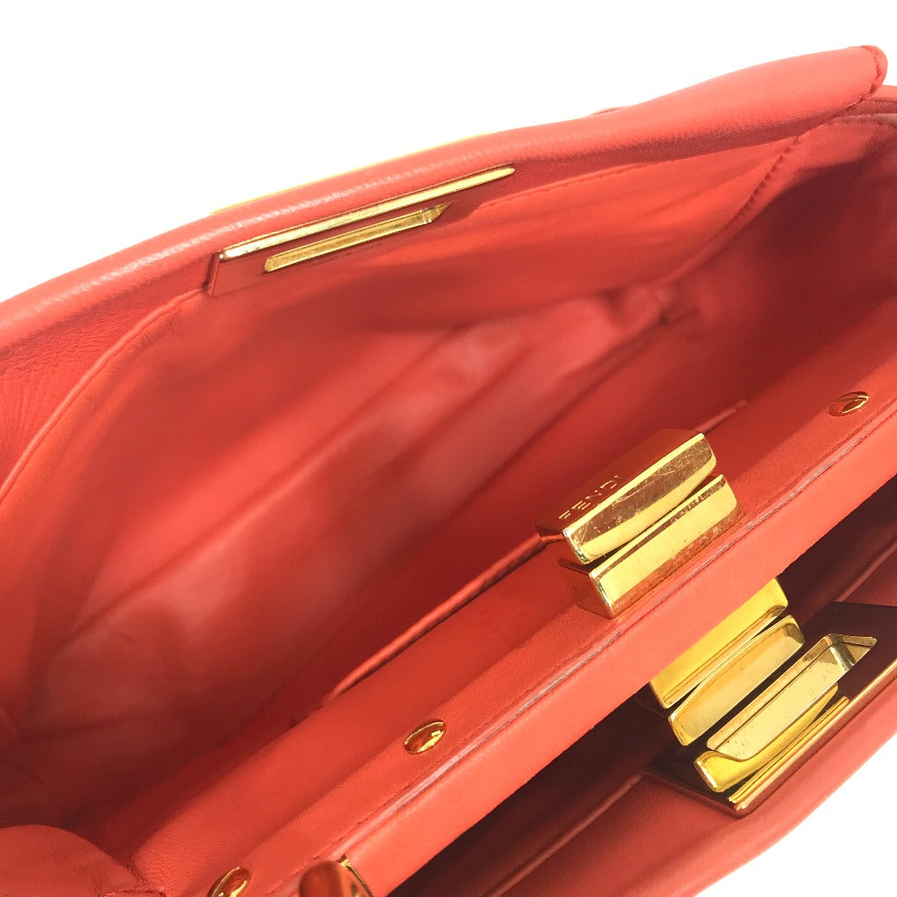 FENDI Handbag 8BN244 leather Salmon pink type Shoulder Crossbody Mini Pea Kaboo Women Used Authentic