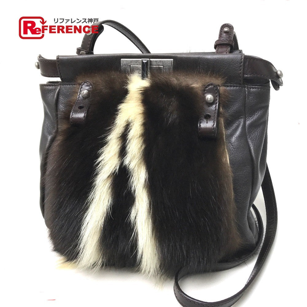 FENDI Shoulder Bag 8BT161 fur Dark brown Fur bag Peekaboo Women Used Authentic