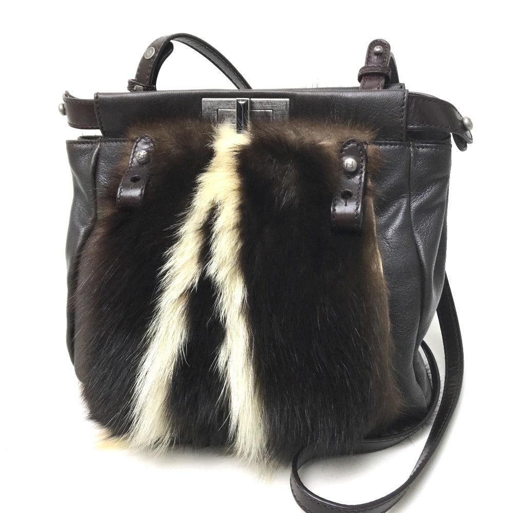 FENDI Shoulder Bag 8BT161 fur Dark brown Fur bag Peekaboo Women Used Authentic