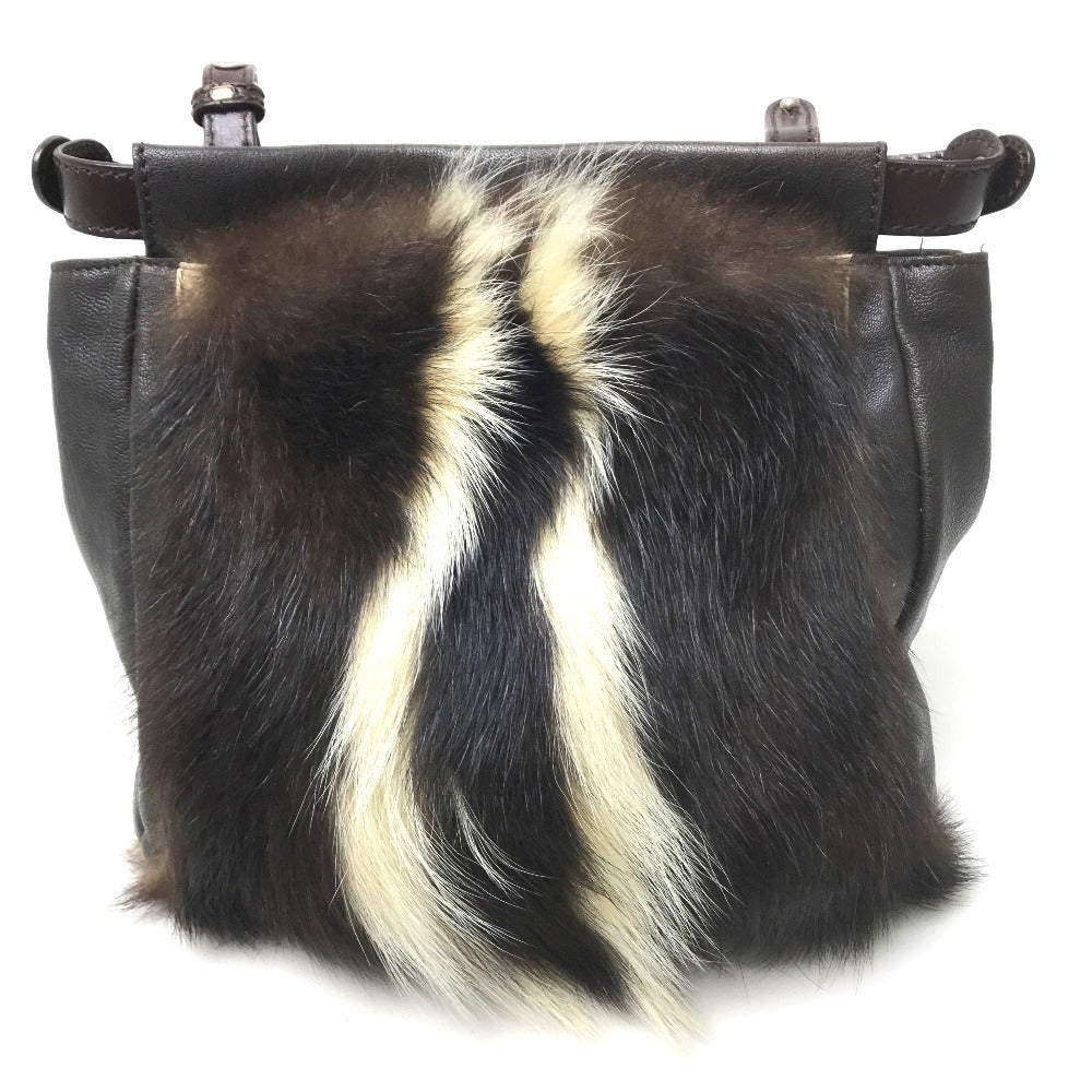 FENDI Shoulder Bag 8BT161 fur Dark brown Fur bag Peekaboo Women Used Authentic