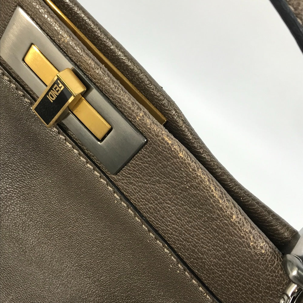 FENDI Handbag 8BN210 leather gray Inner Zucca Pattern Shoulder Bag Tote Bag Peekaboo Large Women Used Authentic