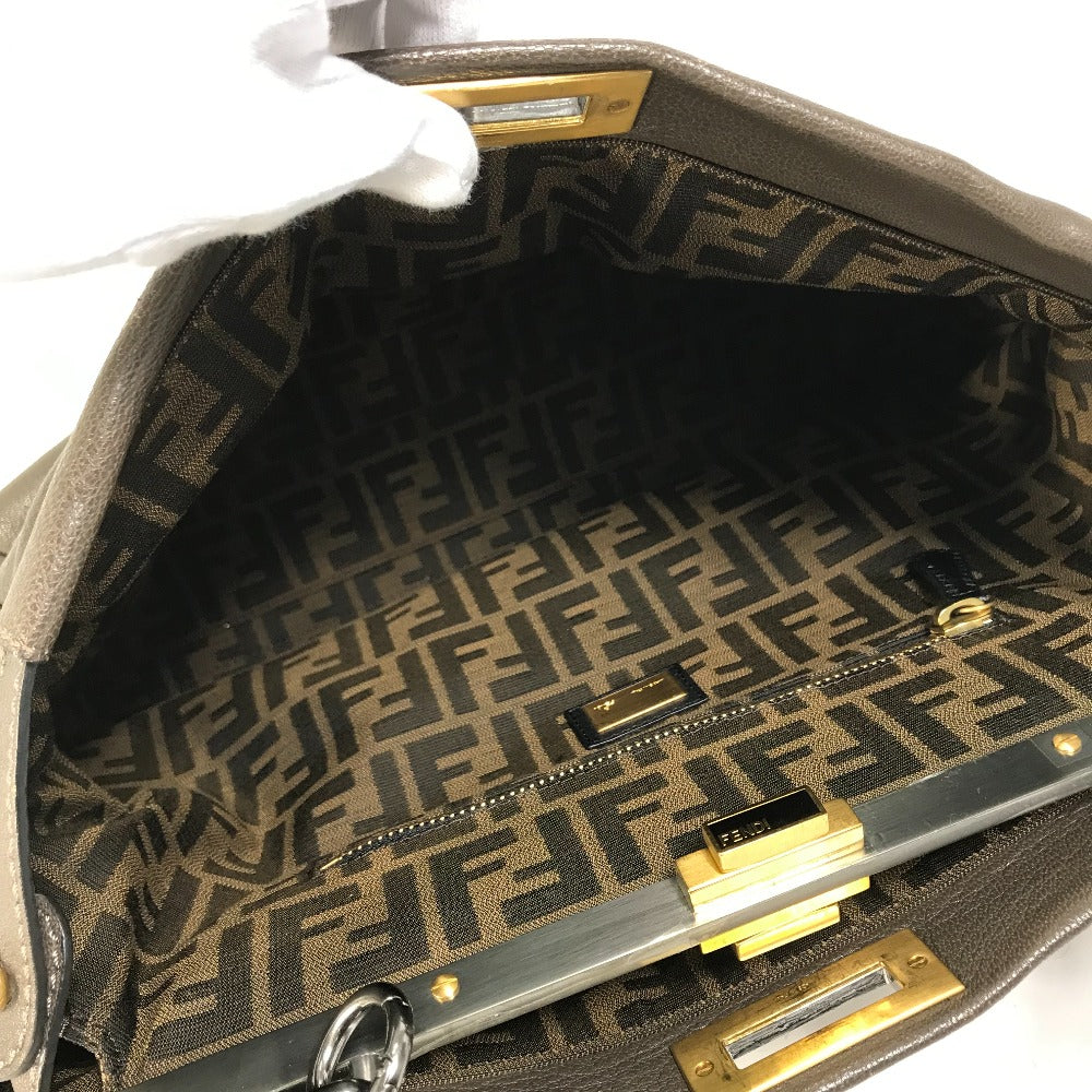 FENDI Handbag 8BN210 leather gray Inner Zucca Pattern Shoulder Bag Tote Bag Peekaboo Large Women Used Authentic