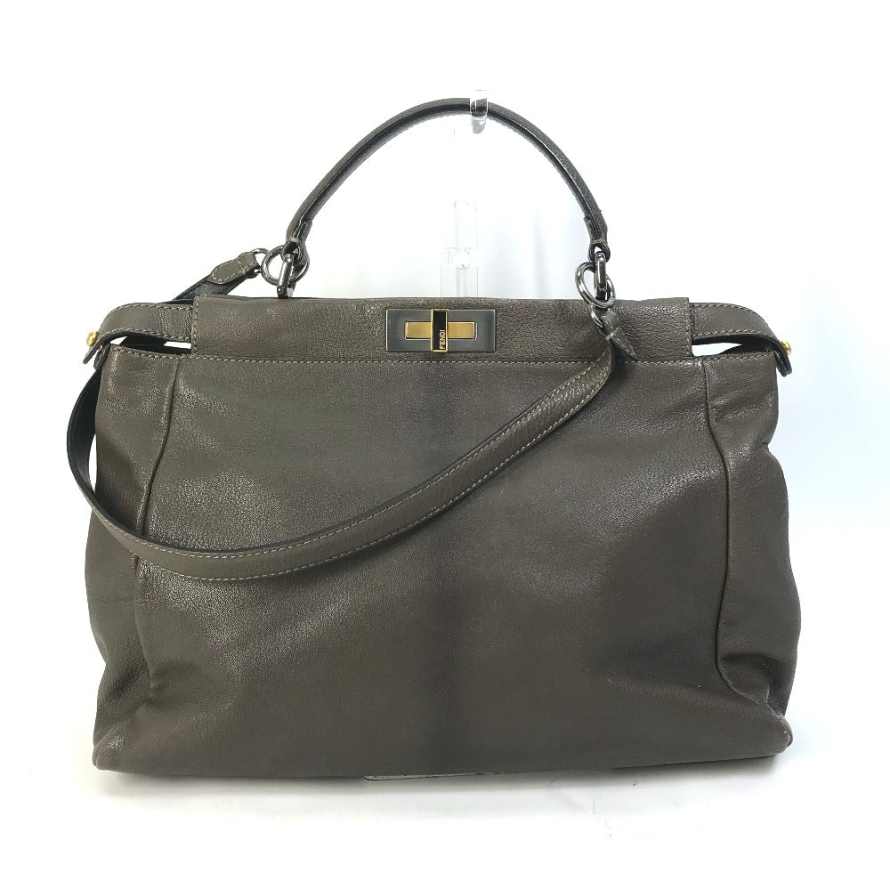 FENDI Handbag 8BN210 leather gray Inner Zucca Pattern Shoulder Bag Tote Bag Peekaboo Large Women Used Authentic