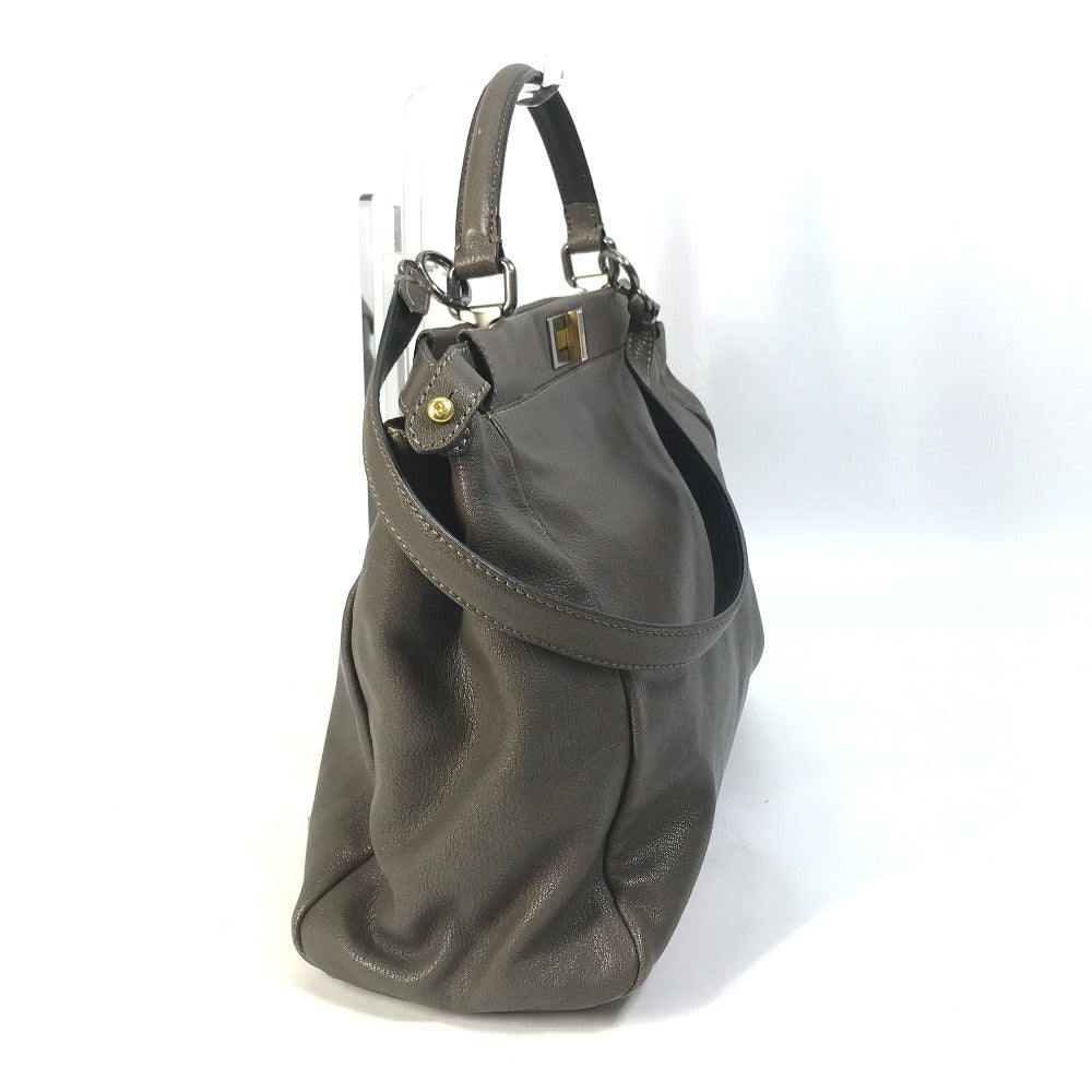 FENDI Handbag 8BN210 leather gray Inner Zucca Pattern Shoulder Bag Tote Bag Peekaboo Large Women Used Authentic
