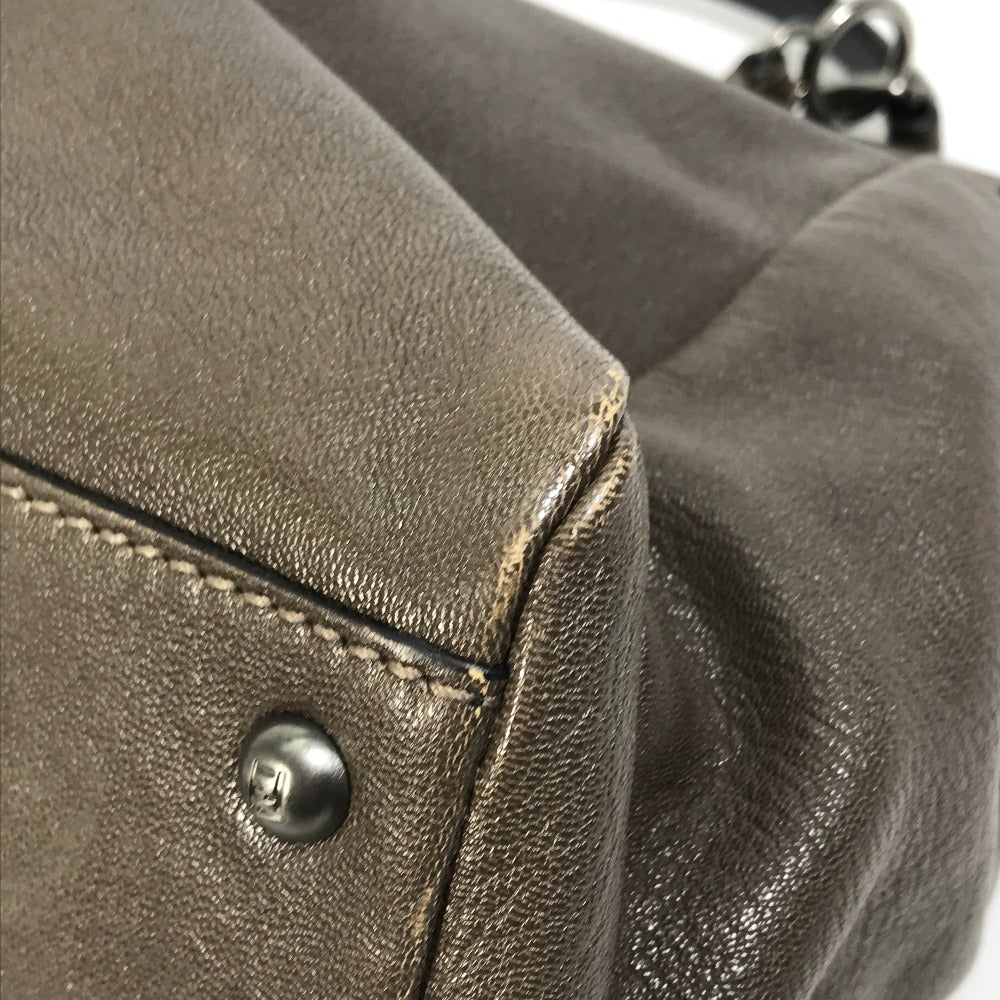 FENDI Handbag 8BN210 leather gray Inner Zucca Pattern Shoulder Bag Tote Bag Peekaboo Large Women Used Authentic