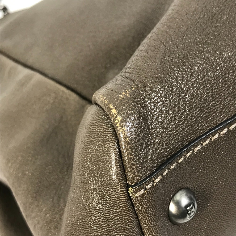 FENDI Handbag 8BN210 leather gray Inner Zucca Pattern Shoulder Bag Tote Bag Peekaboo Large Women Used Authentic