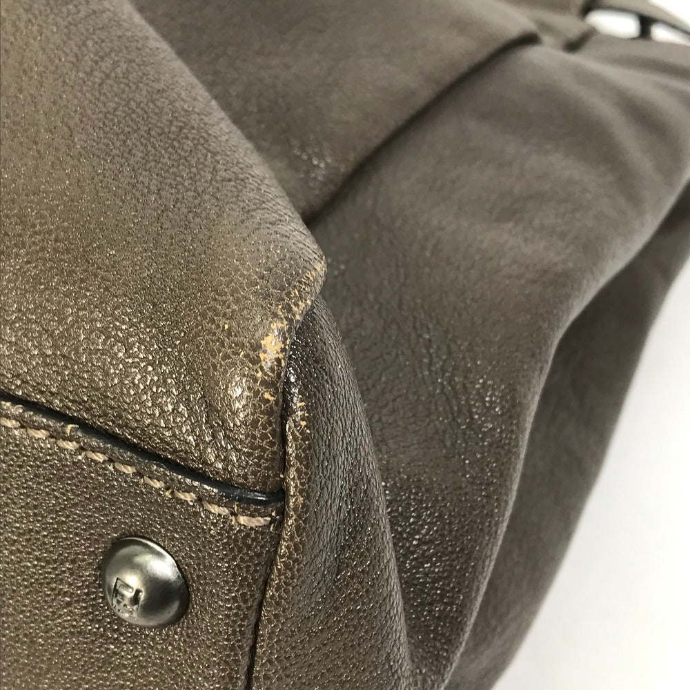 FENDI Handbag 8BN210 leather gray Inner Zucca Pattern Shoulder Bag Tote Bag Peekaboo Large Women Used Authentic