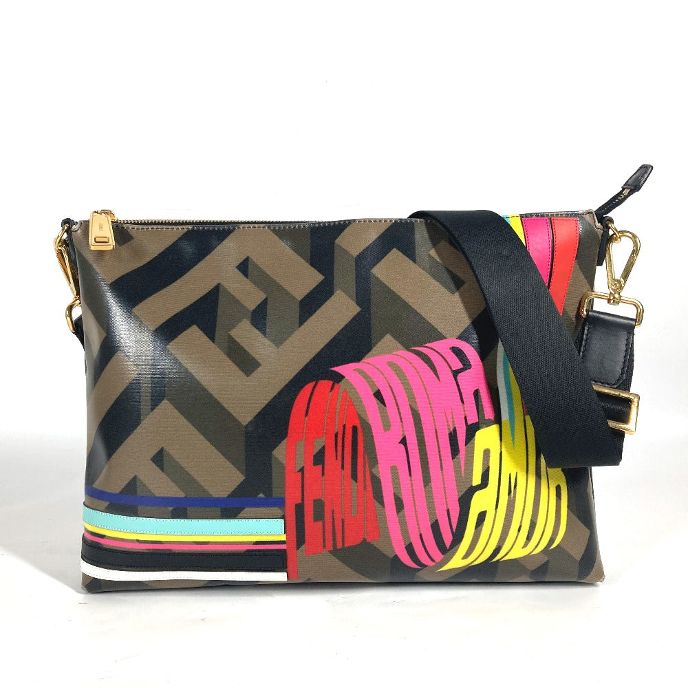 FENDI Shoulder Bag 7VA470 PVC Brown Multicolor logo Women Used Authentic