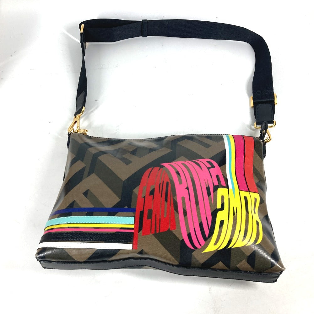 FENDI Shoulder Bag 7VA470 PVC Brown Multicolor logo Women Used Authentic