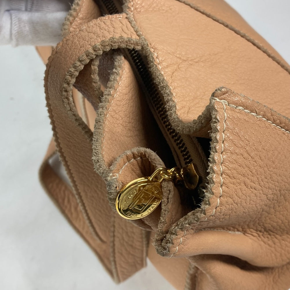 FENDI Tote Bag leather beige vintage Big logo