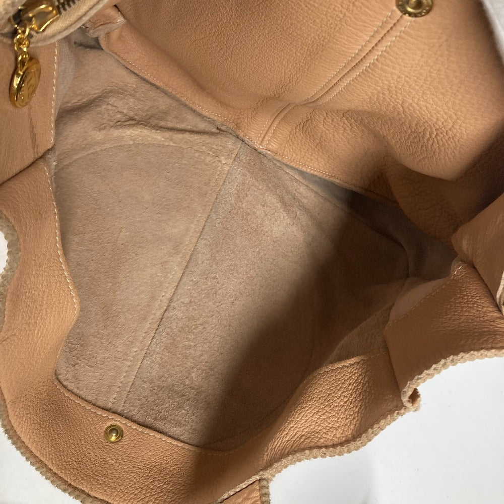 FENDI Tote Bag leather beige vintage Big logo