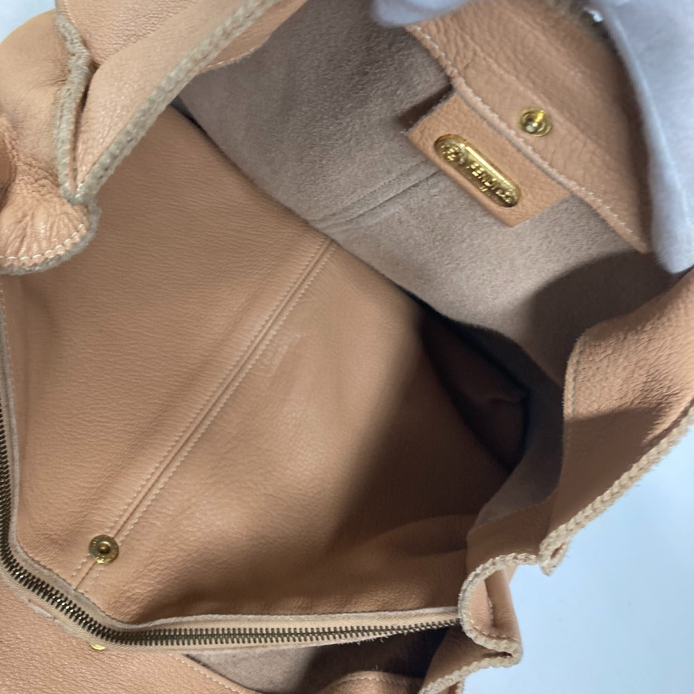 FENDI Tote Bag leather beige vintage Big logo