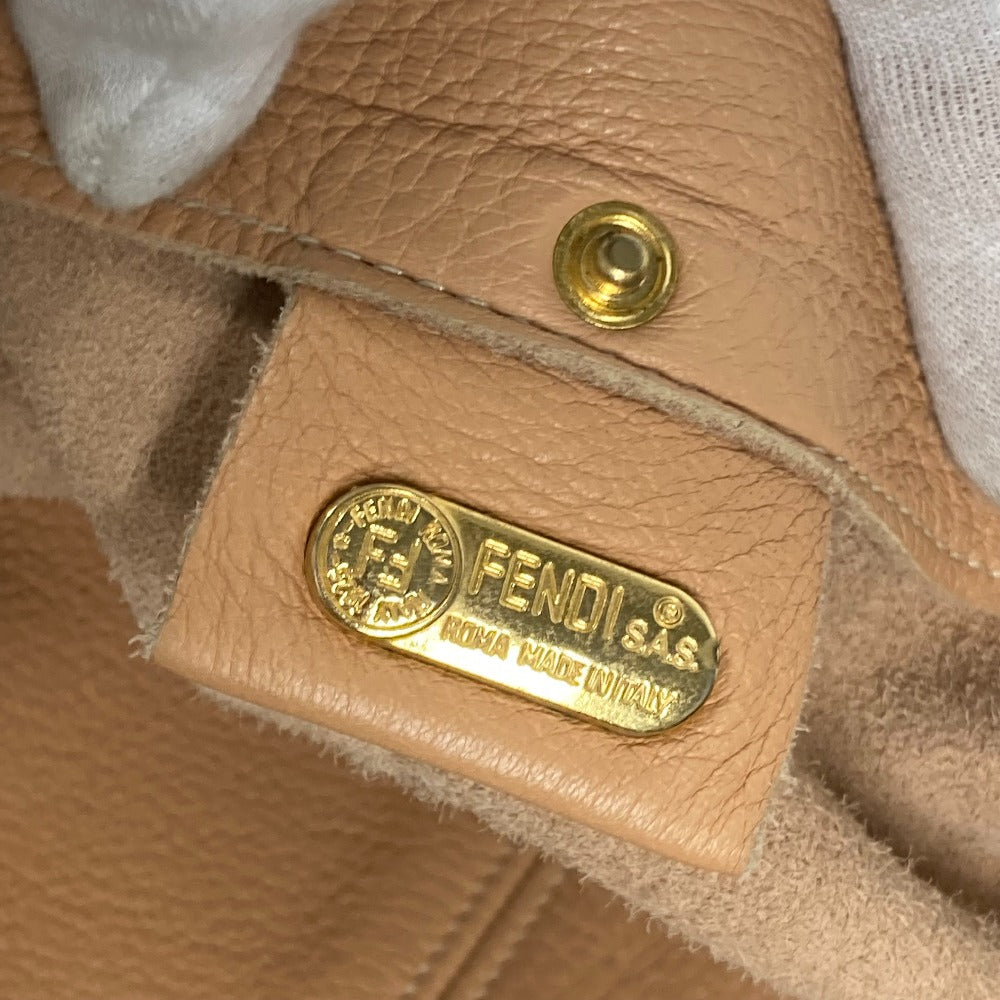 FENDI Tote Bag leather beige vintage Big logo