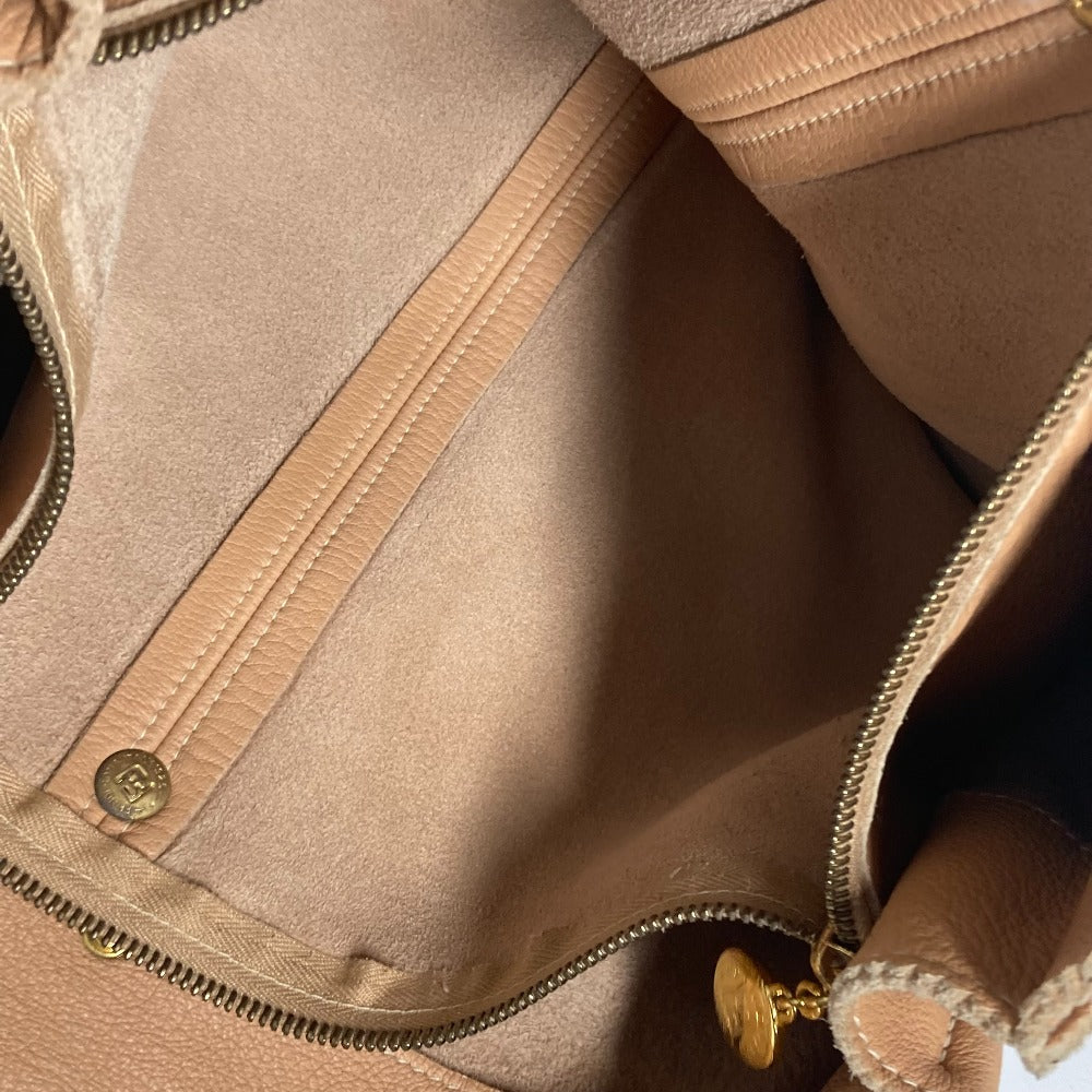 FENDI Tote Bag leather beige vintage Big logo