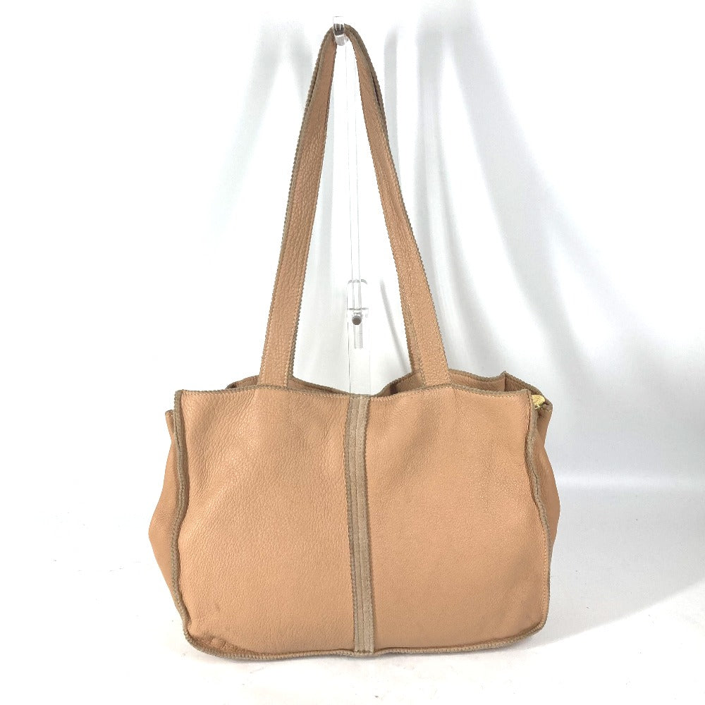 FENDI Tote Bag leather beige vintage Big logo