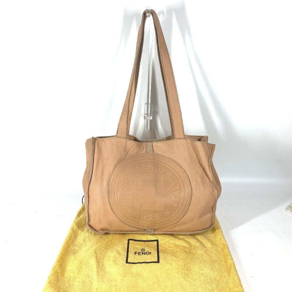 FENDI Tote Bag leather beige vintage Big logo