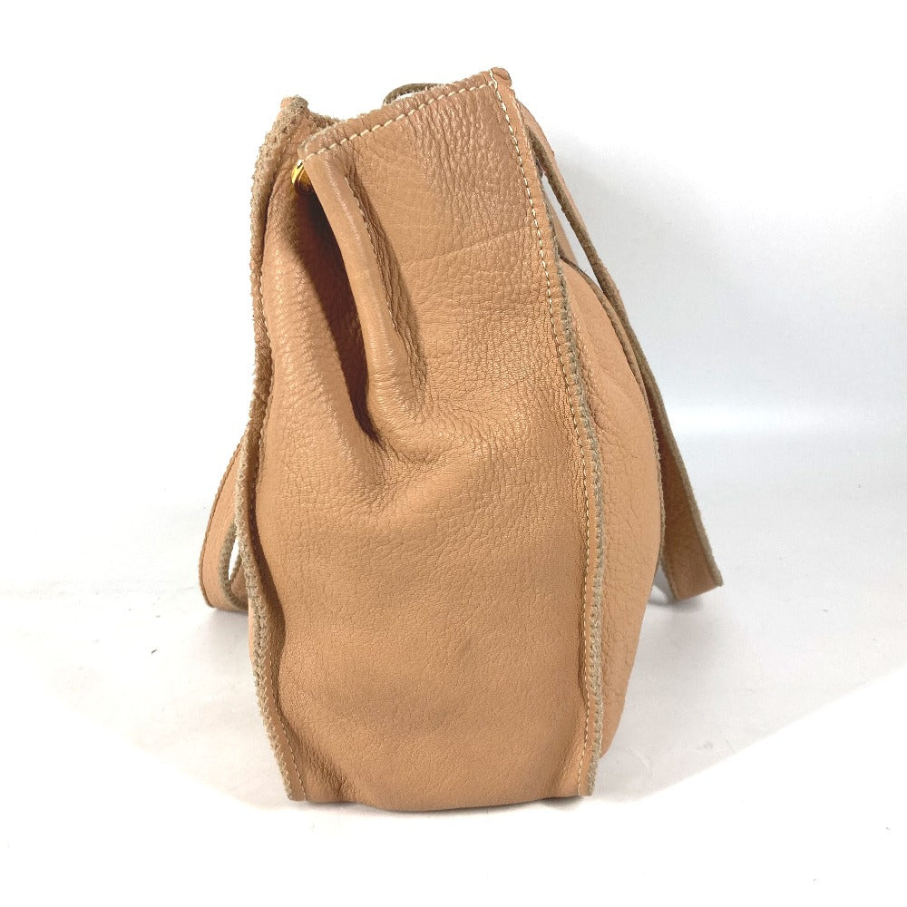 FENDI Tote Bag leather beige vintage Big logo