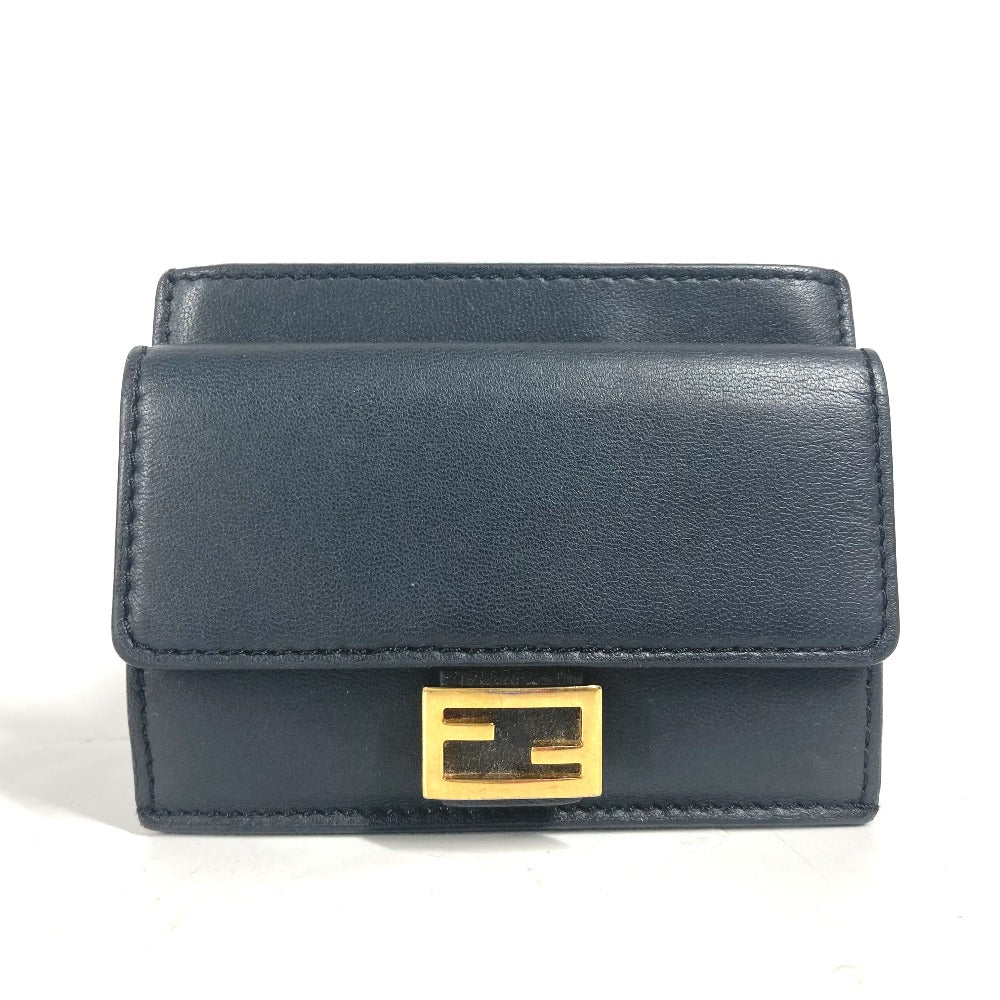 FENDI Card Case 8M0423 leather black name card holder Baguette Card Case Women Used Authentic