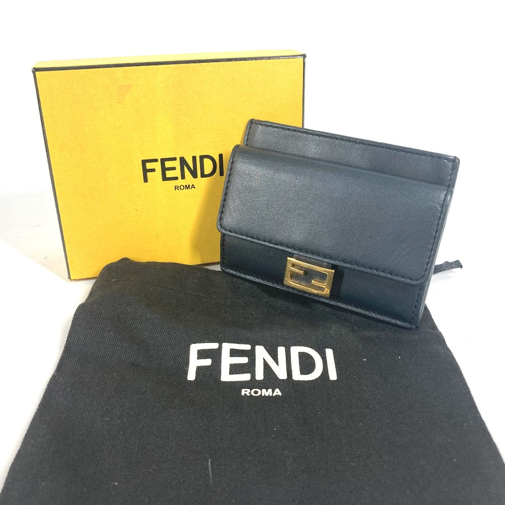 FENDI Card Case 8M0423 leather black name card holder Baguette Card Case Women Used Authentic