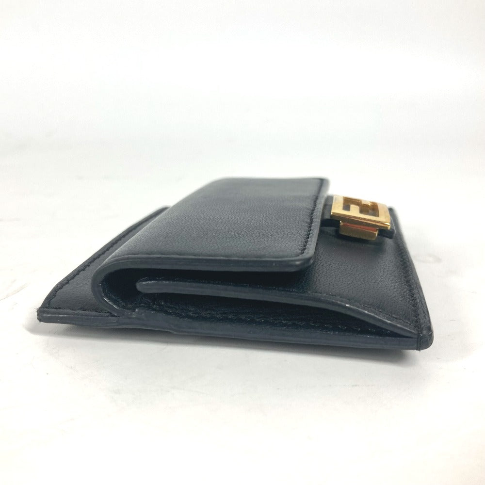 FENDI Card Case 8M0423 leather black name card holder Baguette Card Case Women Used Authentic