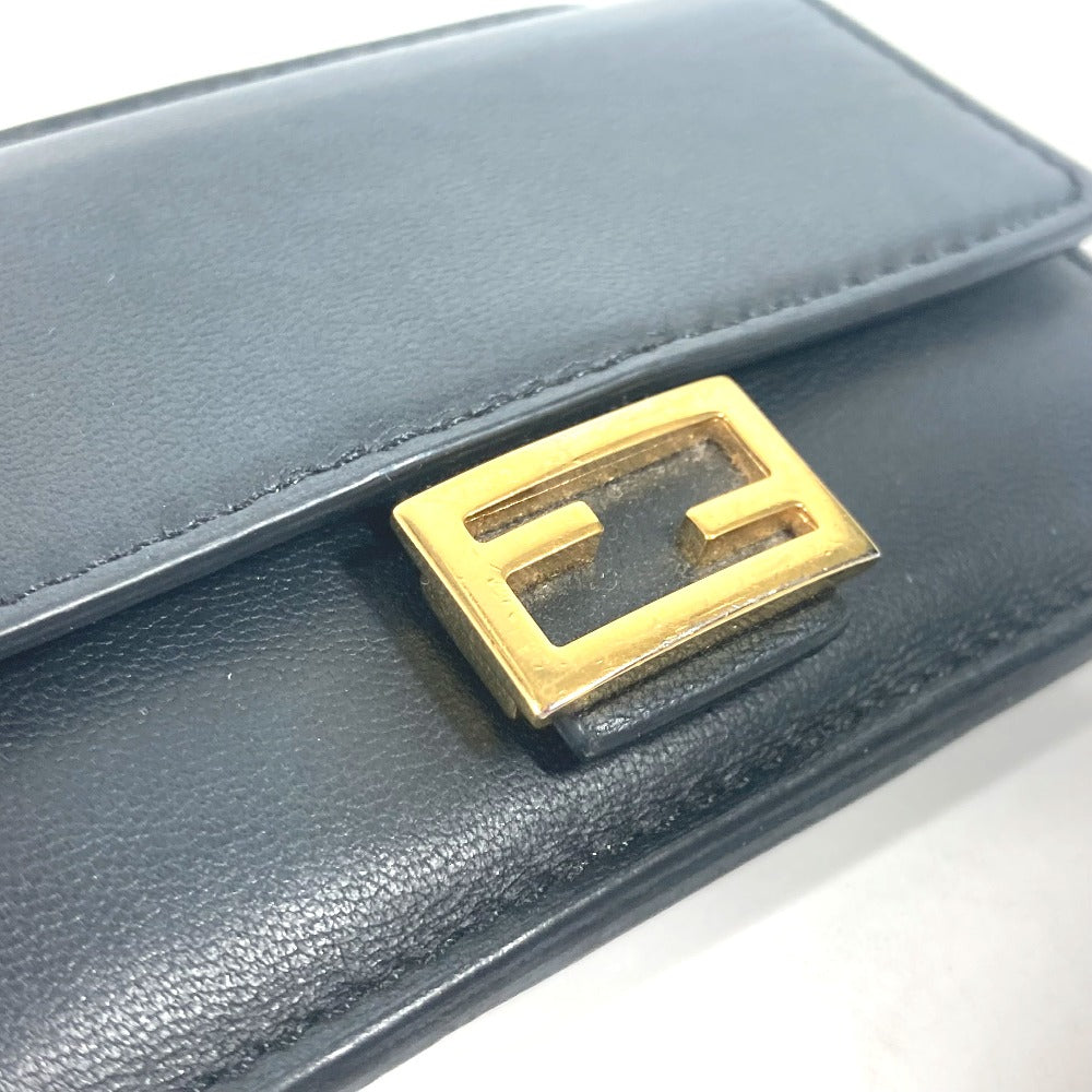 FENDI Card Case 8M0423 leather black name card holder Baguette Card Case Women Used Authentic