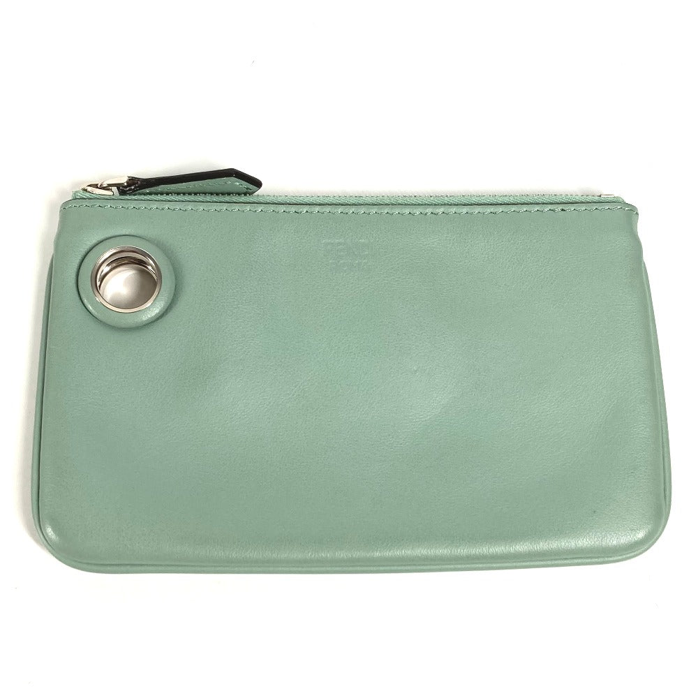 FENDI Pouch 8BS007 leather green Coin case Wallet Clutch Small