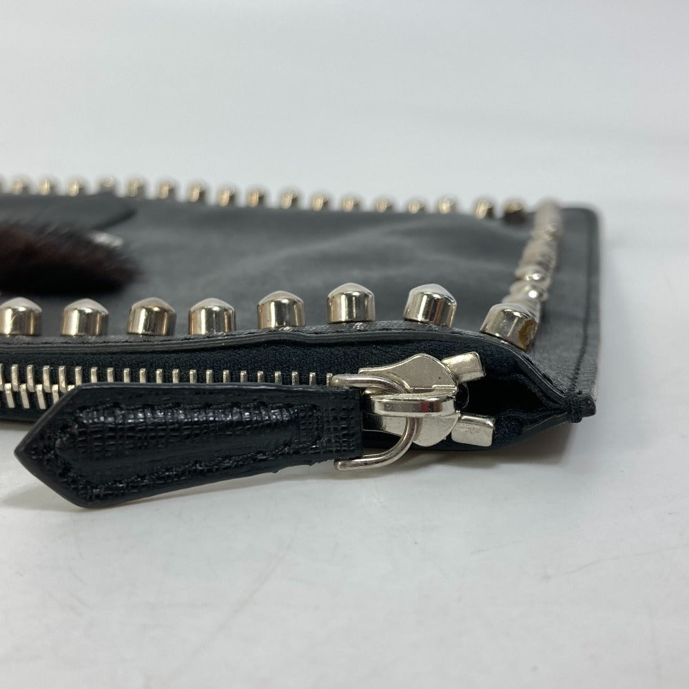FENDI Clutch bag Leather, Fur black studded pouch Karl Lagerfeld Carlito mens Used Authentic